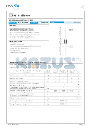 1N5817 datasheet - SCHOTTKY BARRIER RECTIFIERS