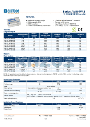 AM10TW-2412DZ datasheet - 10 Watt | DC-DC Converter