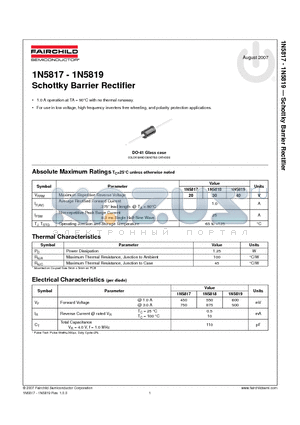 1N5817 datasheet - Schottky Barrier Rectifier
