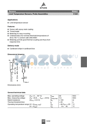 B59901 datasheet - Sensors Limit Temperature Sensors, Probe Assemblies