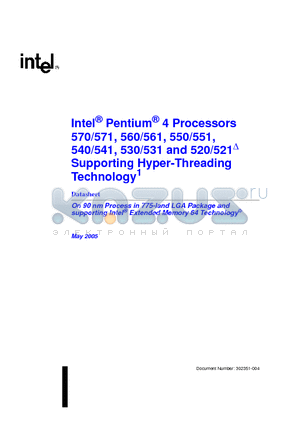 540 datasheet - Pentium 4 Processors Supporting Hyper-Threading Technology