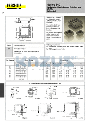 540-99-044-24-000-1 datasheet - Sockets for Plastic Leaded Chip Carriers (PLCC) Solder tail