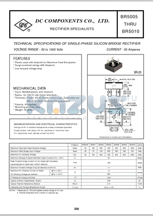 BR5010 datasheet - TECHNICAL SPECIFICATIONS OF SINGLE-PHASE SILICON BRIDGE RECTIFIER