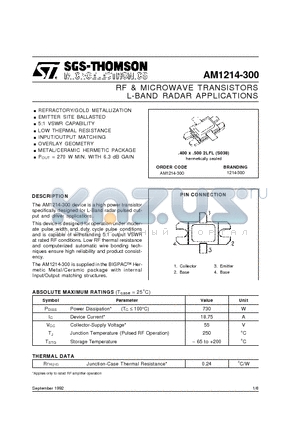 AM1214-300 datasheet - L-BAND RADAR APPLICATIONS RF & MICROWAVE TRANSISTORS