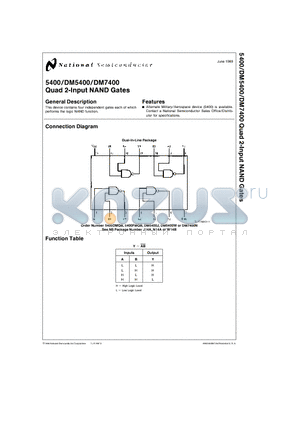 5400 datasheet - Quad 2-Input NAND Gates