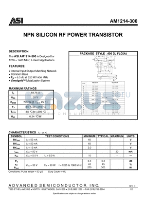AM1214-300 datasheet - NPN SILICON RF POWER TRANSISTOR