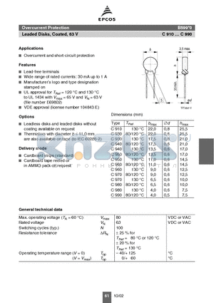 B59930C0130A070 datasheet - Overcurrent Protection Leaded Disks, Coated