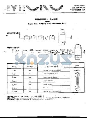 CL9011 datasheet - AM/FM RADIO TRANSISTOR KIT