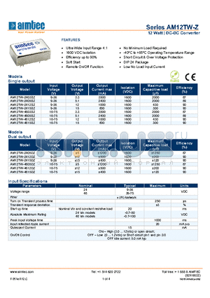 AM12TW-4803SZ datasheet - 12 Watt | DC-DC Converter