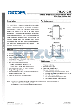 74LVC1G06FZ4 datasheet - SINGLE INVERTER BUFFER/DRIVER WITH OPEN DRAIN OUTPUT