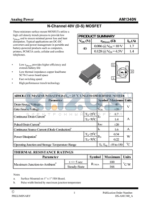 AM1340N datasheet - N-Channel 40V (D-S) MOSFET