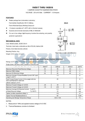 1N5818 datasheet - 1 AMPERE SCHOTTKY BARRIER RECTIFIER(VOLTAGE - 20 to 40 Volts CURRENT - 1.0 Ampere)