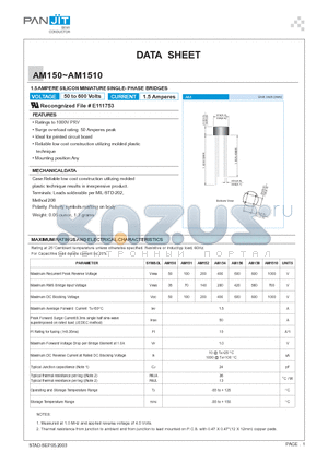 AM150 datasheet - 1.5 AMPERE SILICON MINIATURE SINGLE- PHASE BRIDGES