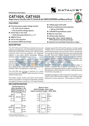 CAT1024JI-45TE13 datasheet - Supervisory Circuits with I2C Serial 2k-bit CMOS EEPROM and Manual Reset