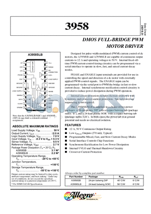 3958 datasheet - DMOS FULL-BRIDGE PWM MOTOR DRIVER