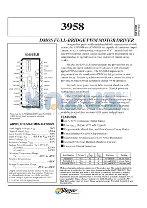 3958 datasheet - DMOS FULL-BRIDGE PWM MOTOR DRIVER