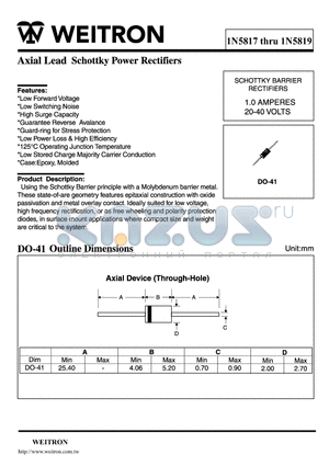 1N5818 datasheet - Axial Lead Schottky Power Rectifiers