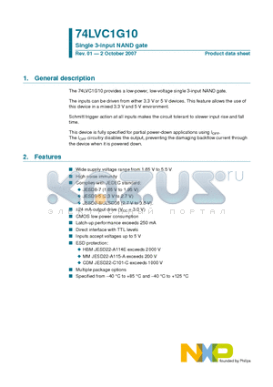 74LVC1G10 datasheet - Single 3-input NAND gate