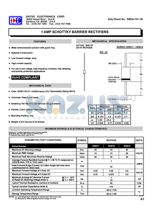 1N5818 datasheet - 1 AMP SCHOTTKY BARRIER RECTIFIERS