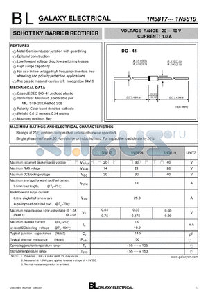 1N5818 datasheet - SCHOTTKY BARRIER RECTIFIER