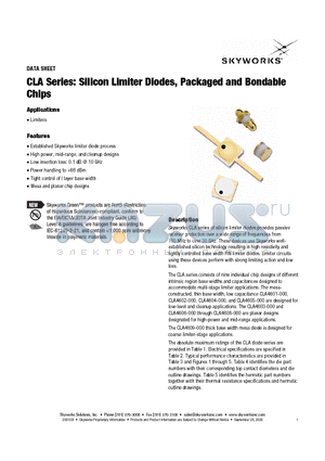 CLA4601-000 datasheet - Silicon Limiter Diodes, Packaged and Bondable Chips