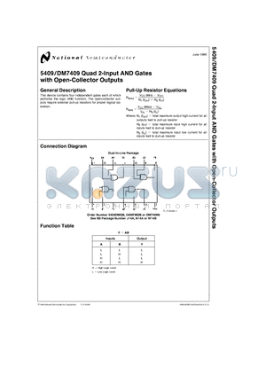 5409DMQB datasheet - Quad 2-Input AND Gates with Open-Collector Outputs