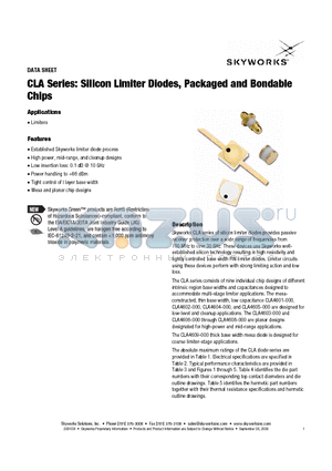 CLA4602-000 datasheet - Silicon Limiter Diodes, Packaged and Bondable Chips