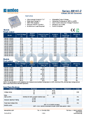 AM15C-1203SZ datasheet - 15Watt | DC-DC Converter