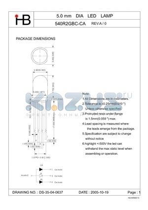 540R2GBC-CA datasheet - 5.0 mm DIA LED LAMP