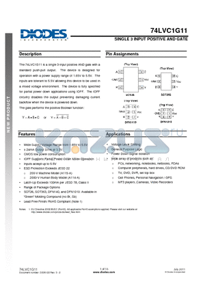 74LVC1G11DW datasheet - SINGLE 3 INPUT POSITIVE AND GATE