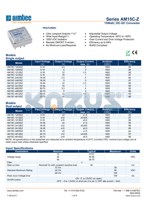 AM15C-1212SZ datasheet - 15Watt | DC-DC Converter