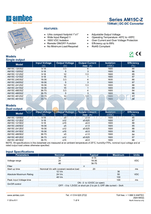 AM15C-2405SZ datasheet - 15Watt | DC-DC Converter