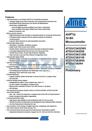 AT32UC3A364S-ALUR datasheet - AVR32 32-Bit Microcontroller