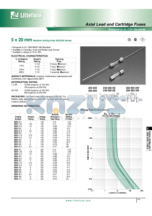 0233006. datasheet - 5 x 20 mm Medium Acting Fuse 233/234 Series