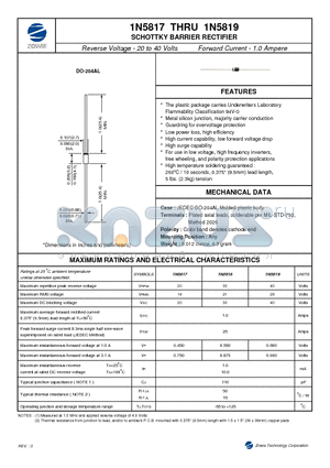 1N5819 datasheet - SCHOTTKY BARRIER RECTIFIER