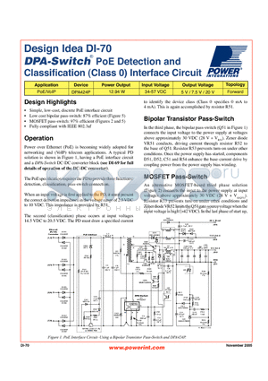 DI-70 datasheet - PoE Detection and Classification (Class 0) Interface Circuit