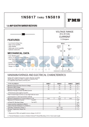 1N5819 datasheet - 1.0 AMP SCHOTTKY BARRIER RECTIFIERS