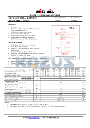 BR610 datasheet - SINGLE PHASE BRIDGE RECTIFIER