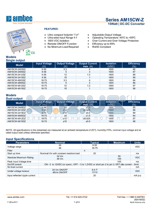 AM15CW-2415DZ datasheet - 15Watt | DC-DC Converter