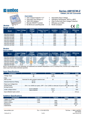 AM15CW-4803SZ datasheet - 15Watt | DC-DC Converter