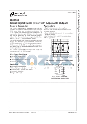 CLC001AJE datasheet - Serial Digital Cable Driver with Adjustable Outputs