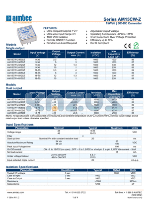 AM15CW-4805DZ datasheet - 15Watt | DC-DC Converter