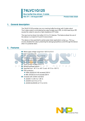 74LVC1G125GV datasheet - Bus buffer/line driver; 3-state