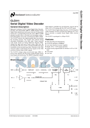 CLC011 datasheet - Serial Digital Video Decoder