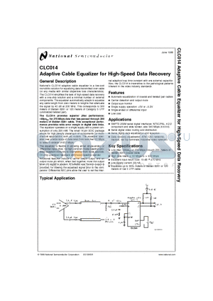 CLC014 datasheet - Adaptive Cable Equalizer for High-Speed Data Recovery