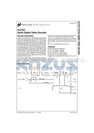 CLC011ACQ datasheet - Serial Digital Video Decoder