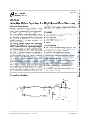 CLC014_03 datasheet - Adaptive Cable Equalizer for High-Speed Data Recovery