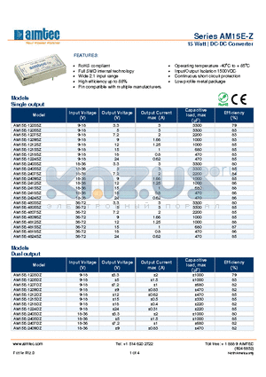 AM15E-1203DZ datasheet - 15 Watt | DC-DC Converter