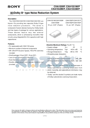 CXA1551P datasheet - Dolby B type Noise Reduction System