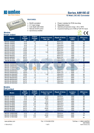 AM15E-1203SIZ datasheet - 15 Watt | DC-DC Converter